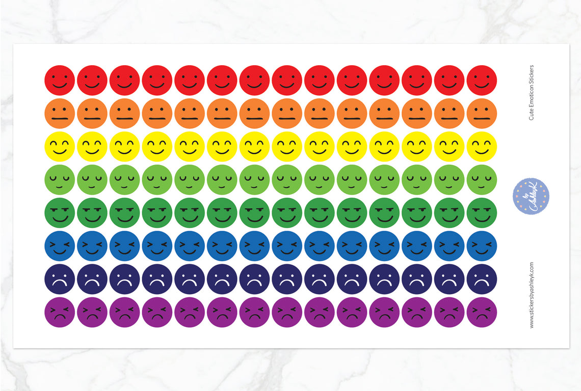 Cute Emoticon Round Stickers - Rainbow