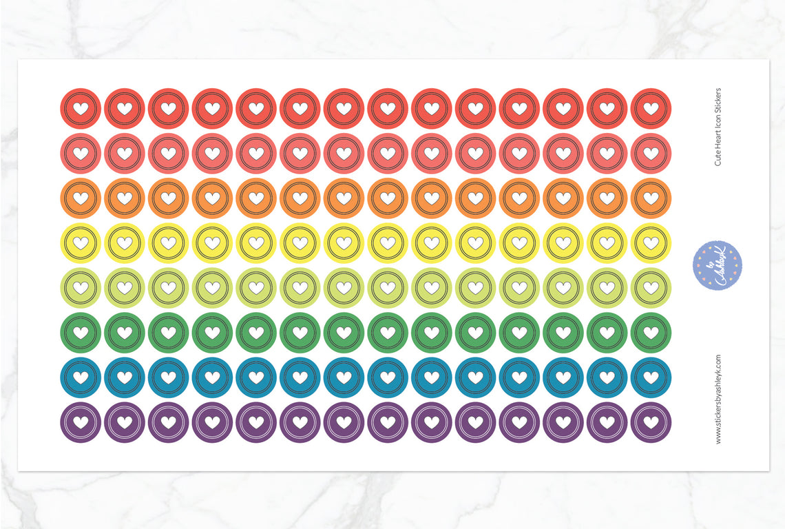 Cute Heart Round Stickers - Pastel Rainbow
