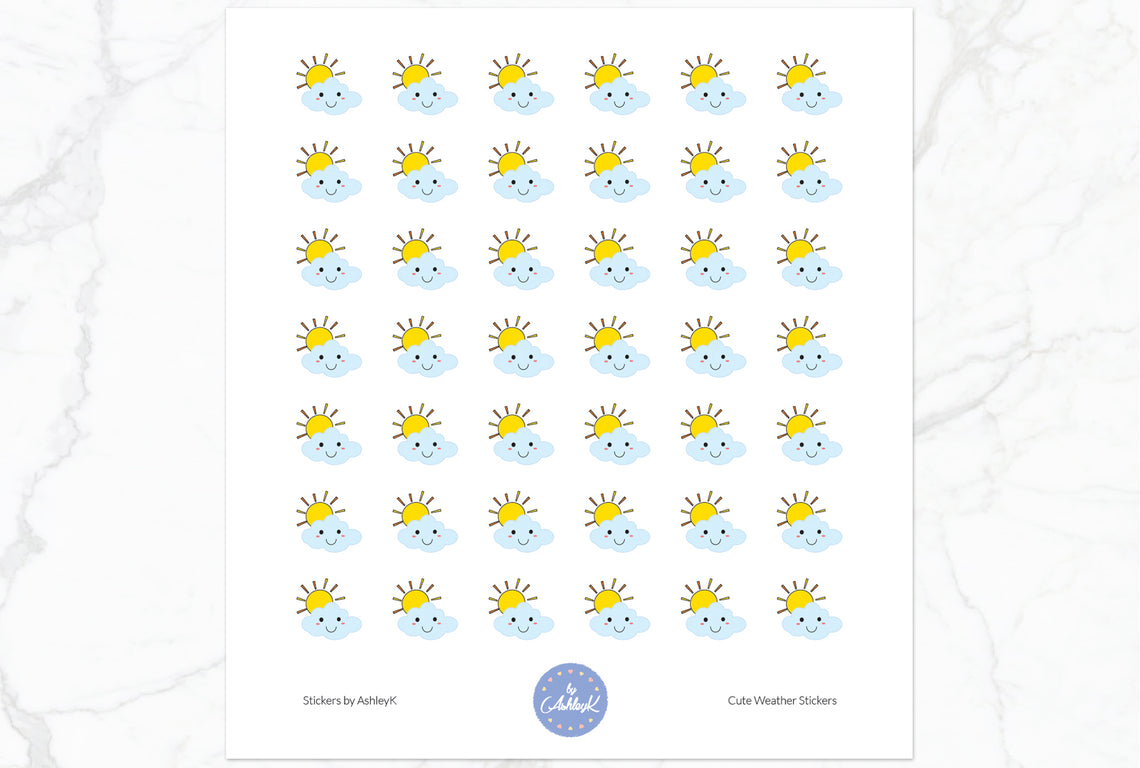 Cute Mini Weather Stickers - Partly Sunny