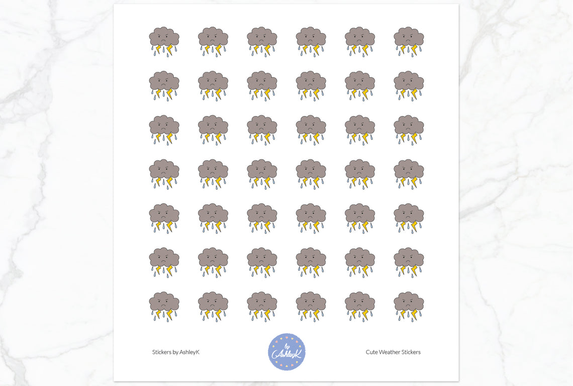 Cute Mini Weather Stickers - Thunder Storm