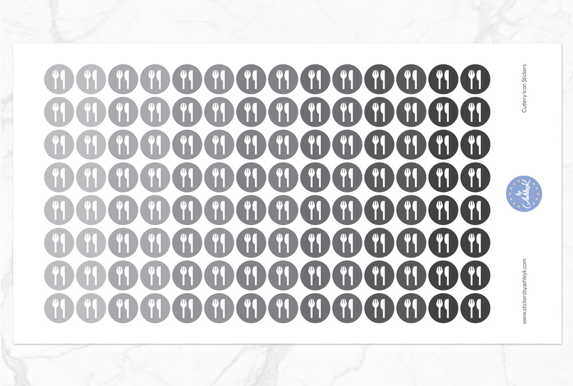 Cutlery Icon Round Stickers - Monochrome