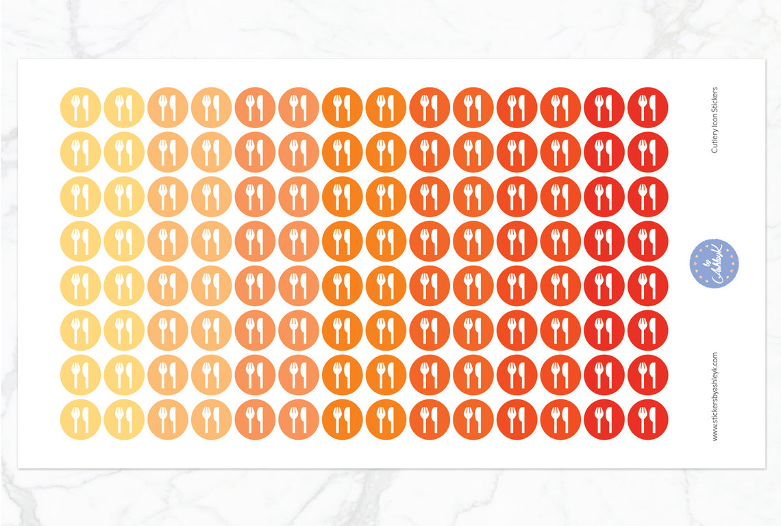 Cutlery Icon Round Stickers - Orange