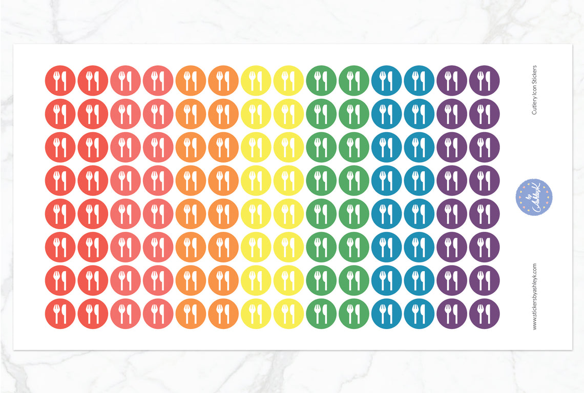 Cutlery Icon Round Stickers - Pastel Rainbow