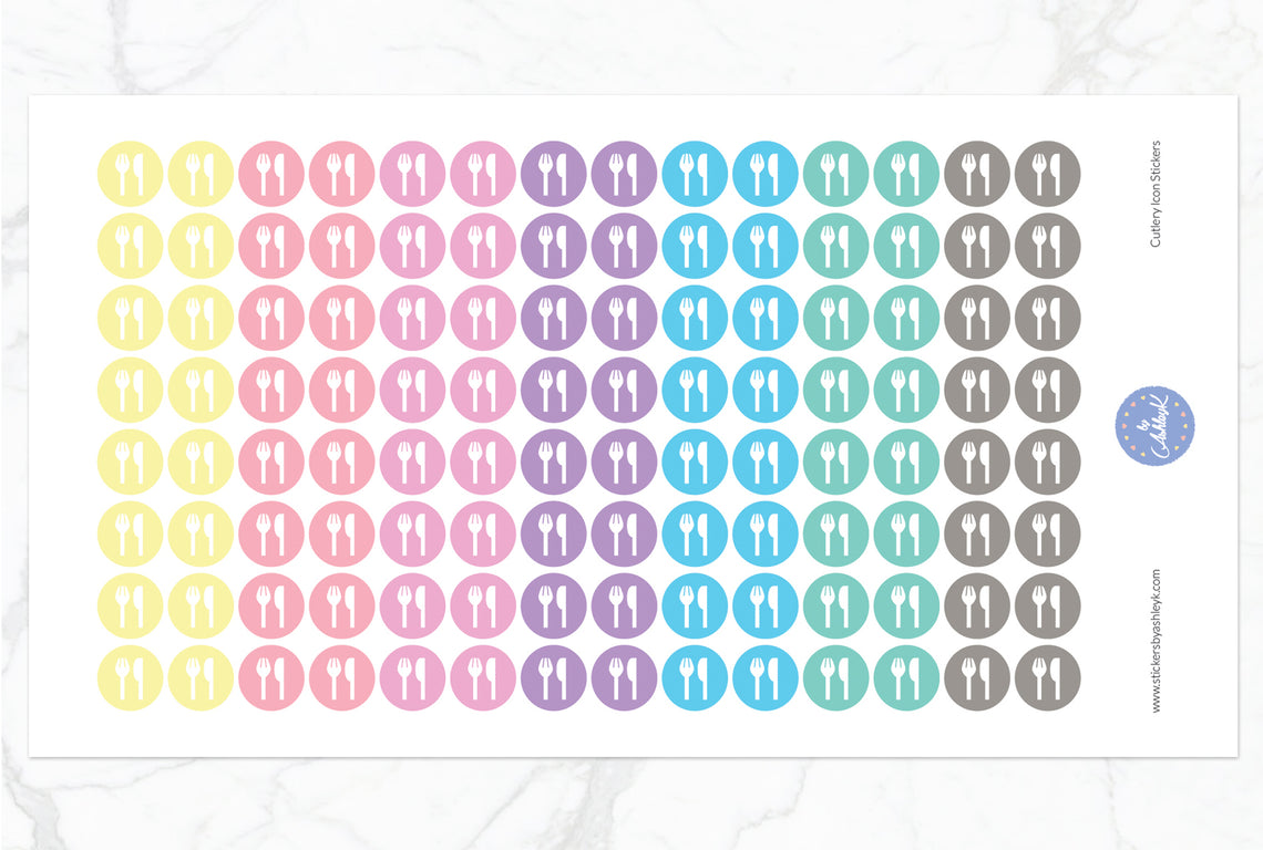 Cutlery Icon Round Stickers - Pastel