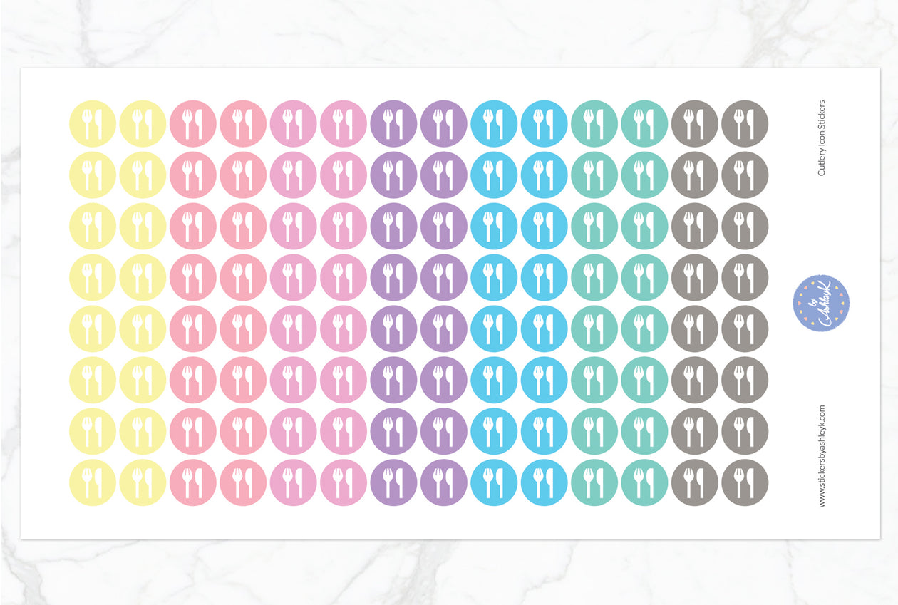 Cutlery Icon Round Stickers - Pastel