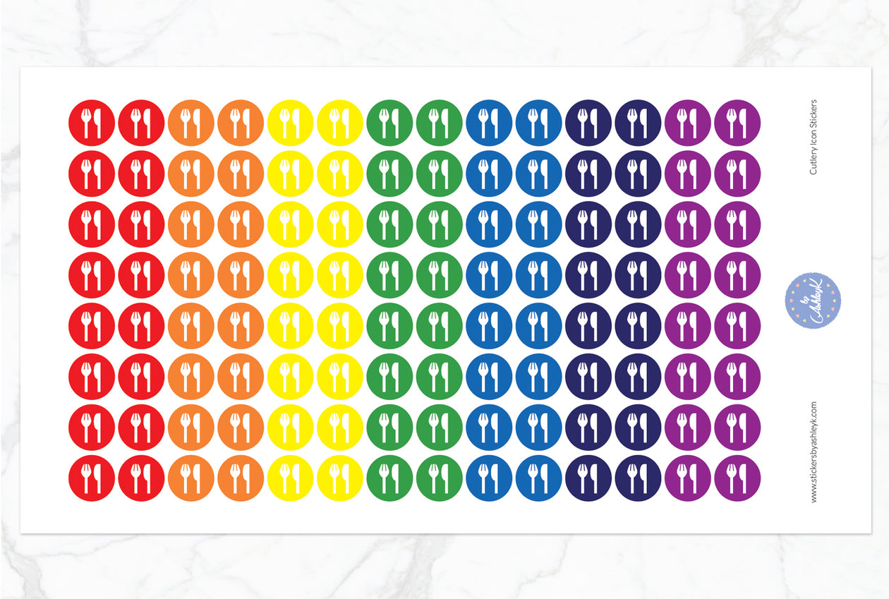 Cutlery Icon Round Stickers - Rainbow