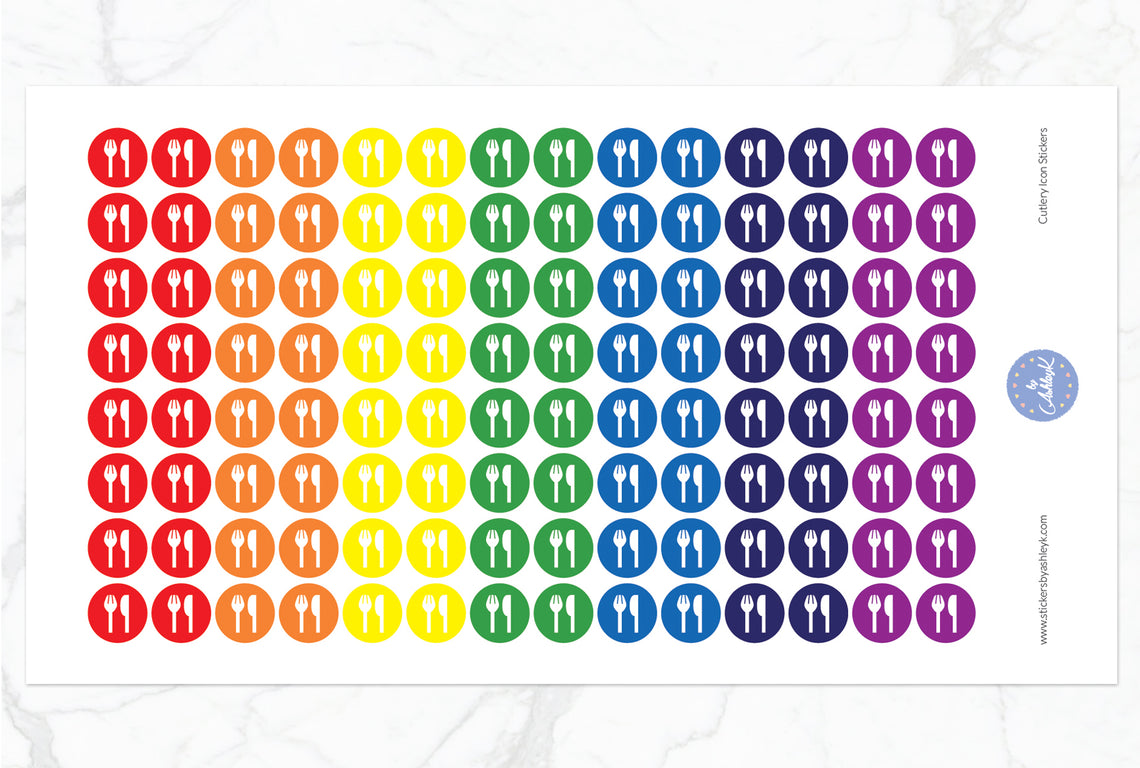 Cutlery Icon Round Stickers - Rainbow