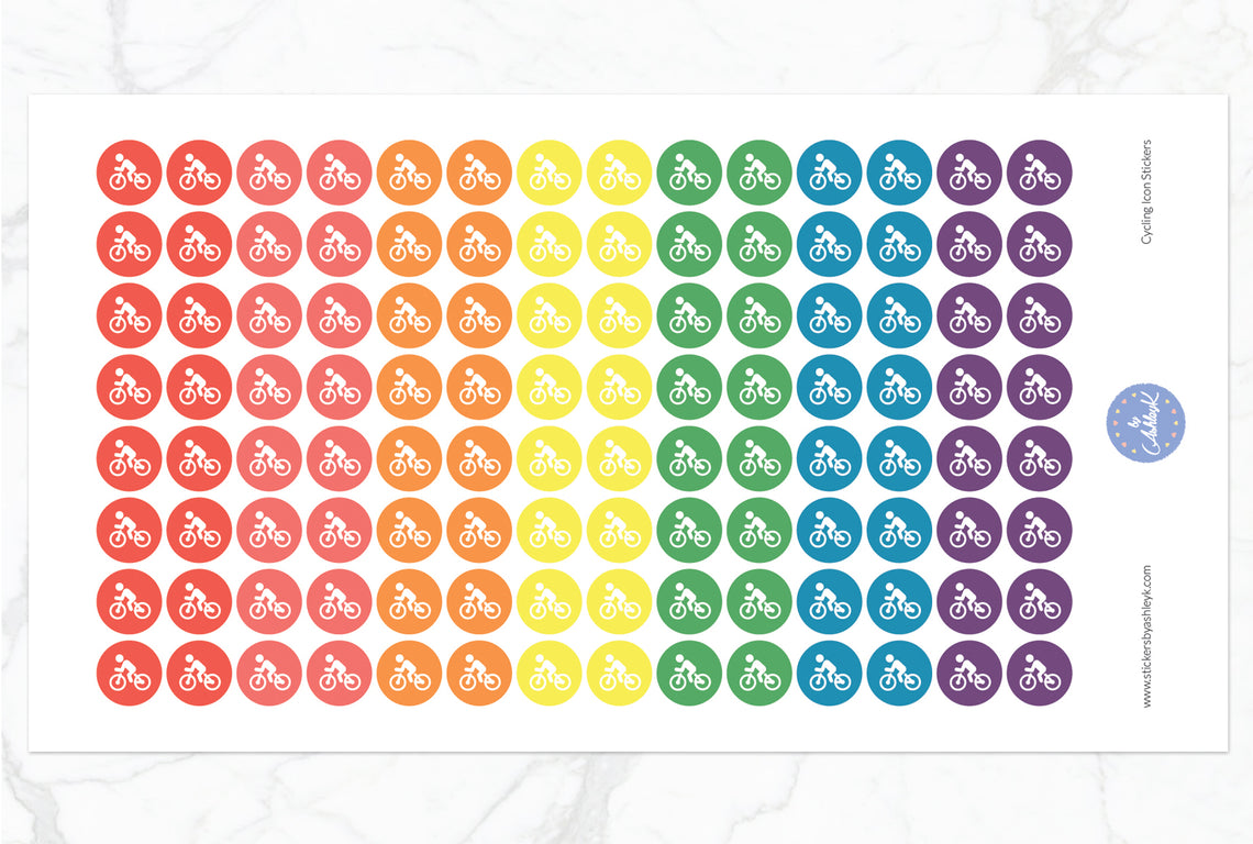 Cycling Icon Round Stickers - Pastel Rainbow