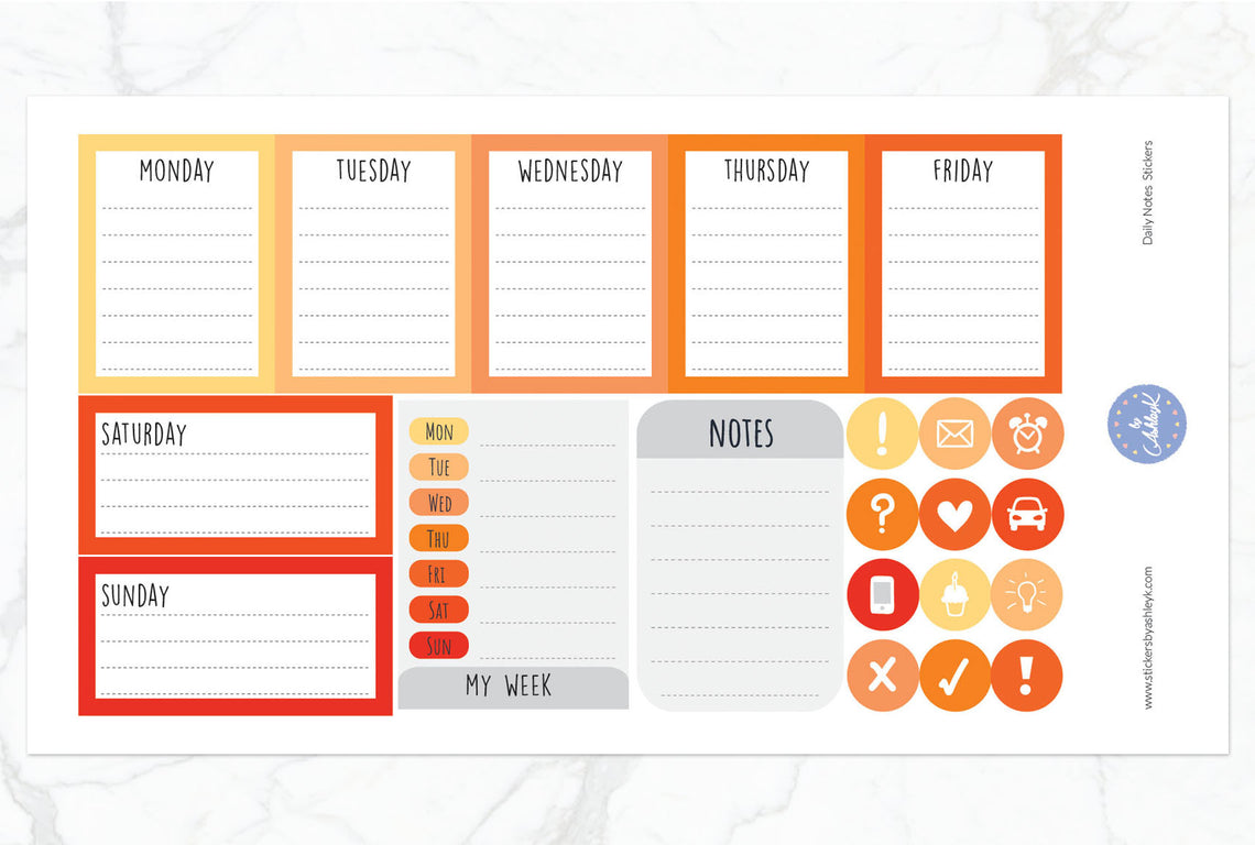 Daily Notes Stickers - Orange