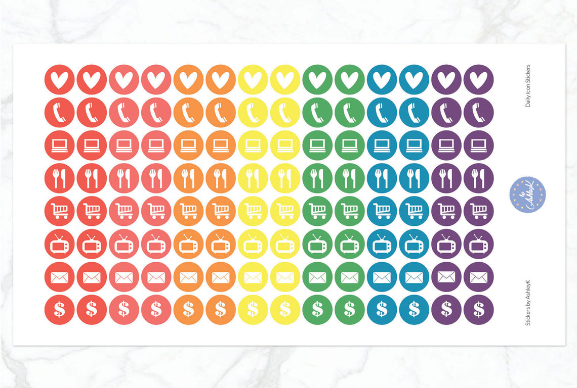 Daily Icon Stickers - Pastel Rainbow