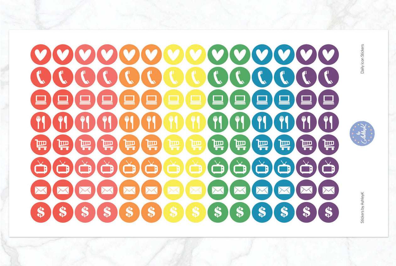 Daily Icon Stickers - Pastel Rainbow