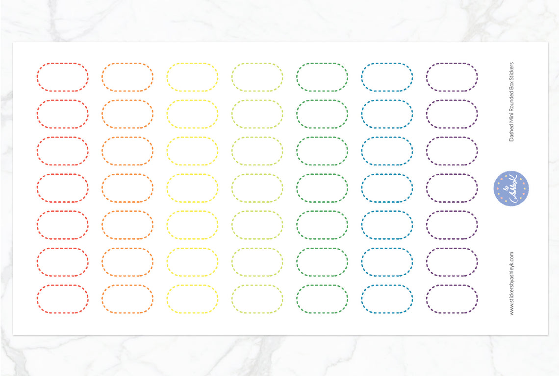 Dashed Mini Rounded Box Stickers - Pastel Rainbow