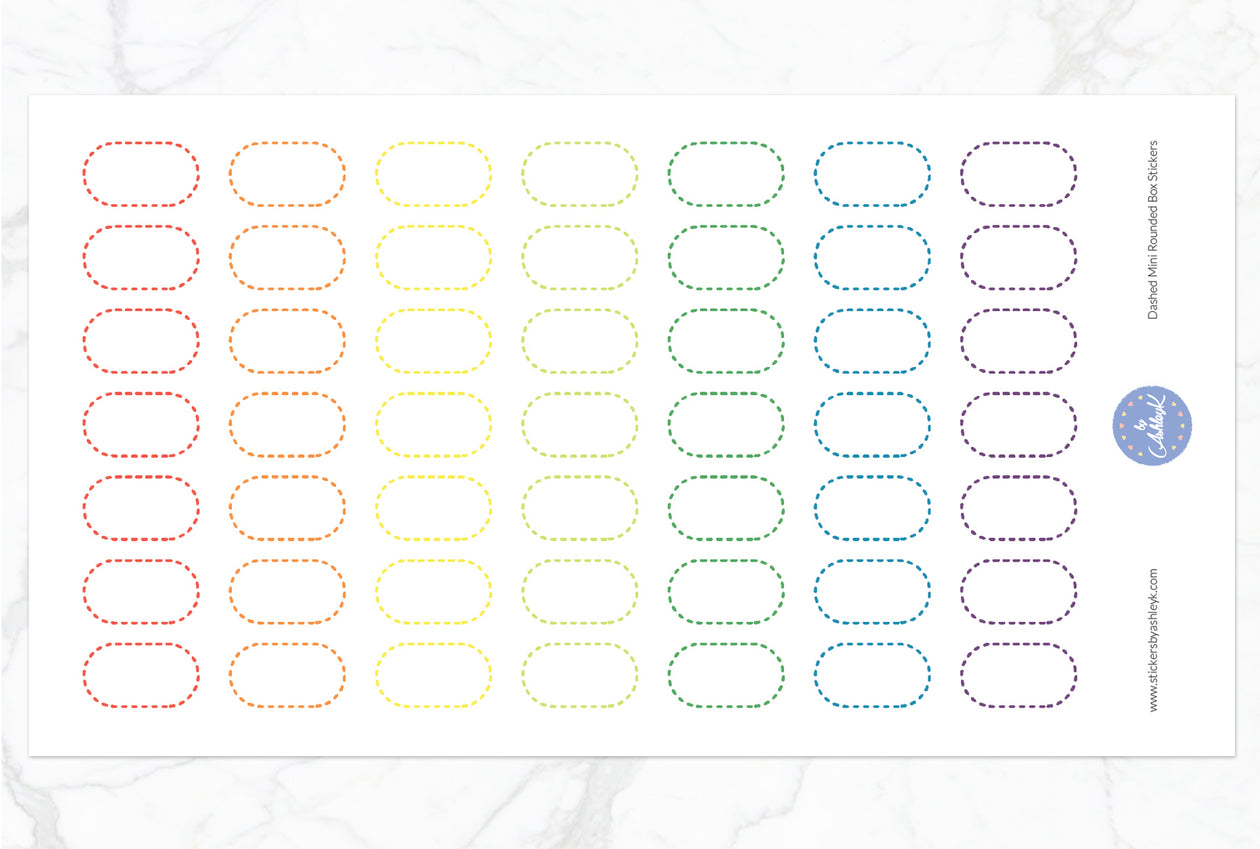 Dashed Mini Rounded Box Stickers - Pastel Rainbow