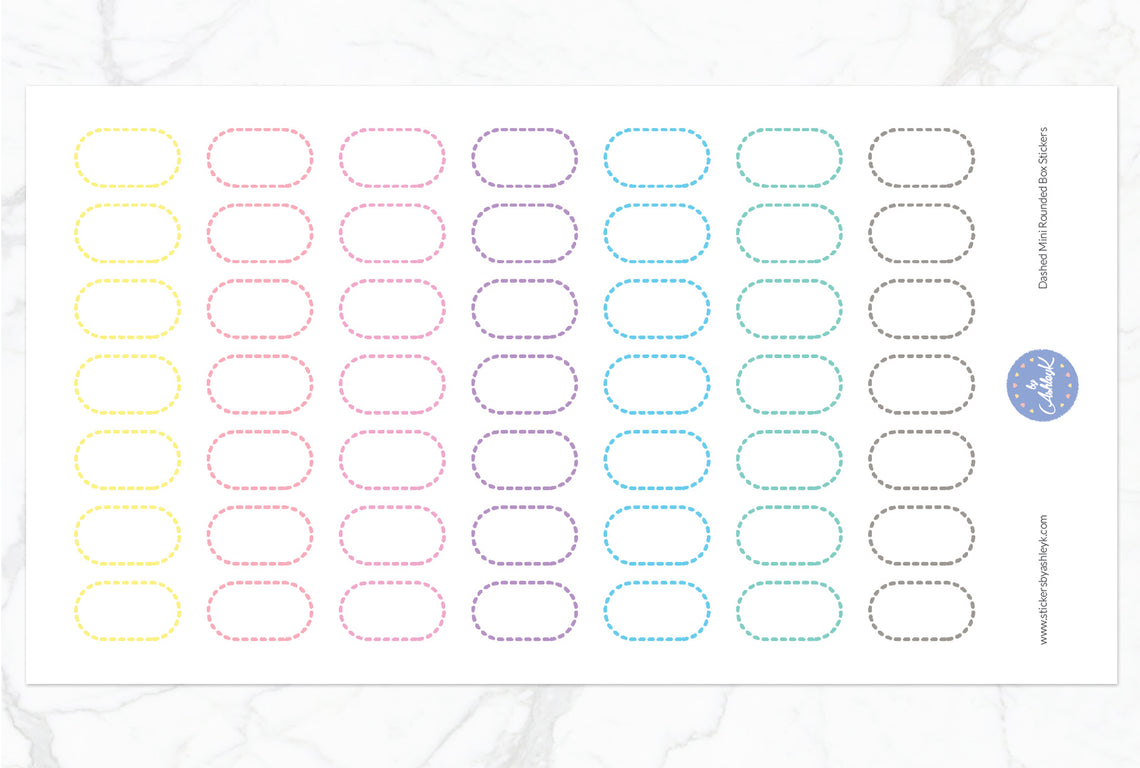 Dashed Mini Rounded Box Stickers - Pastel