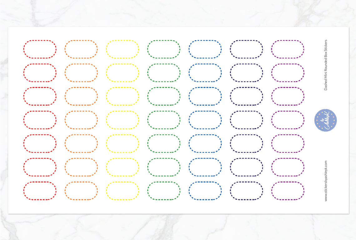 Dashed Mini Rounded Box Stickers - Rainbow