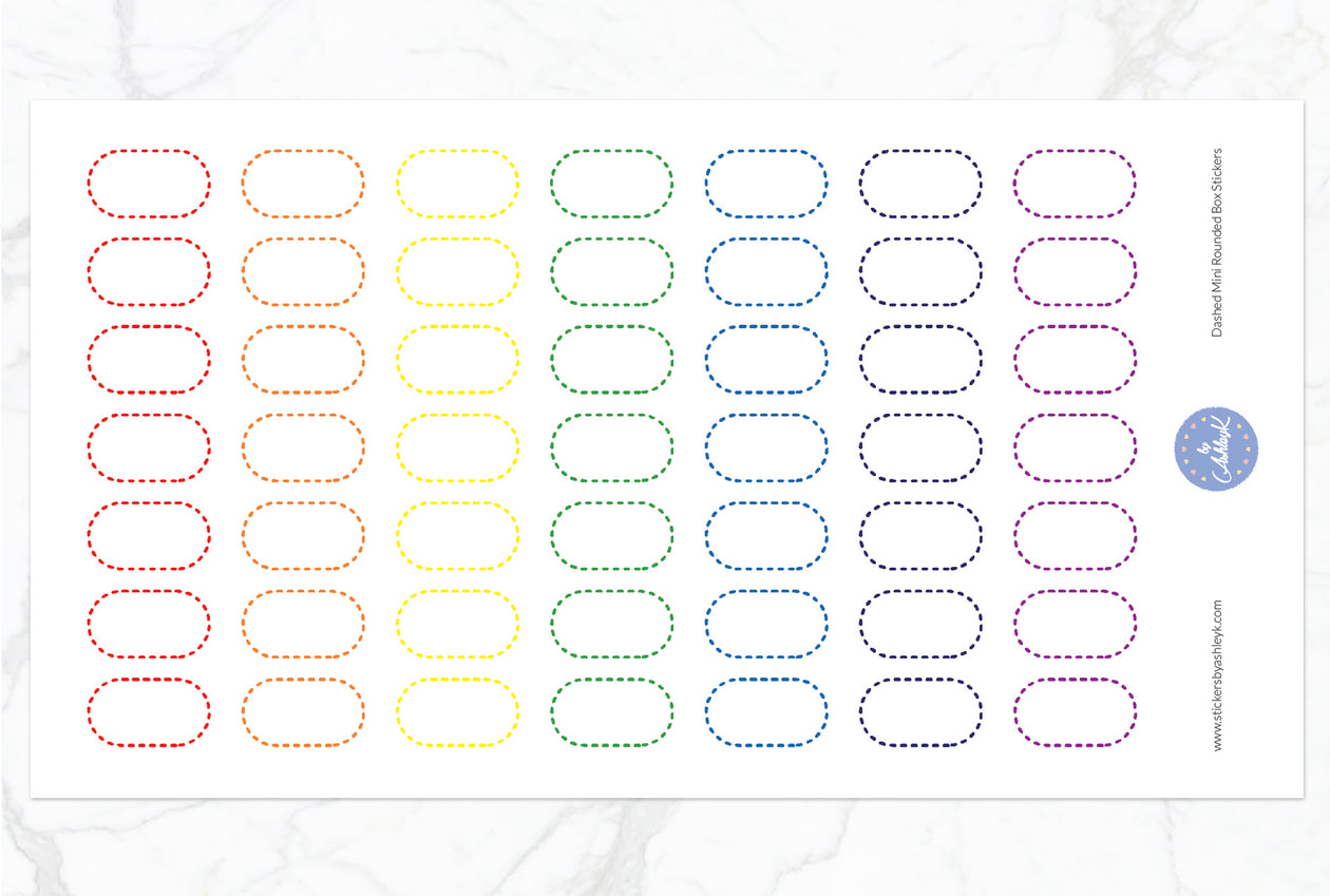 Dashed Mini Rounded Box Stickers - Rainbow