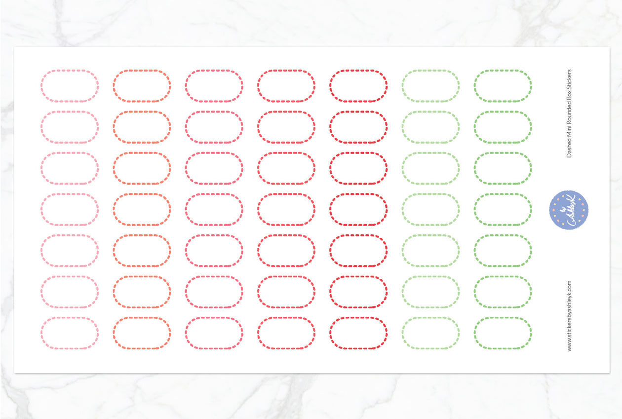 Dashed Mini Rounded Box Stickers - Strawberry