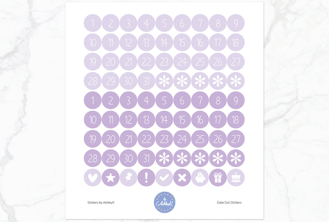 Date Dot Stickers - Lavender