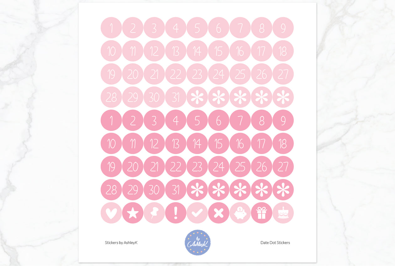 Date Dot Stickers - Rose