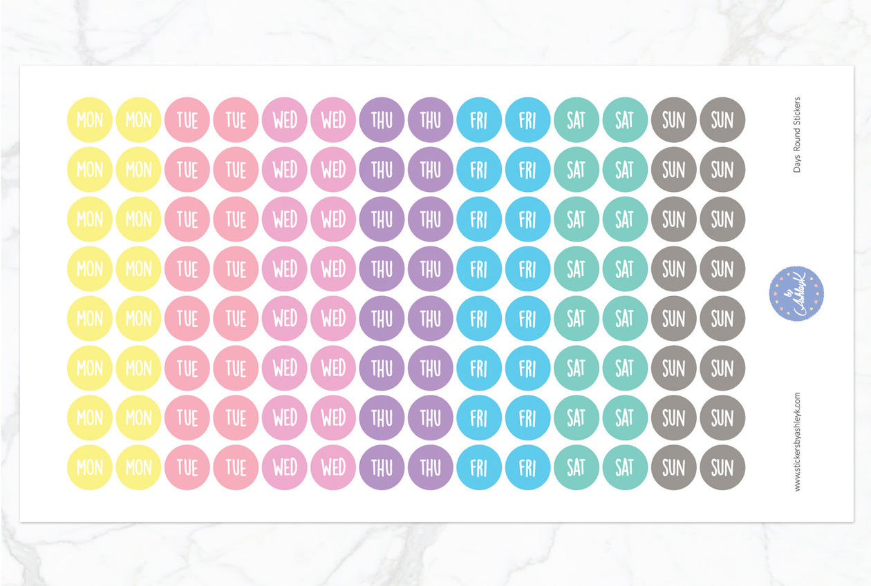 Days Round Stickers - Pastel