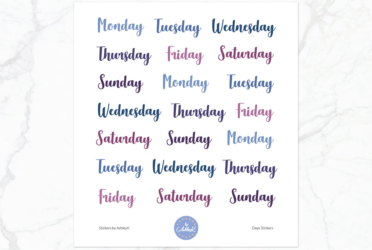 Days Script Stickers - Blueberry