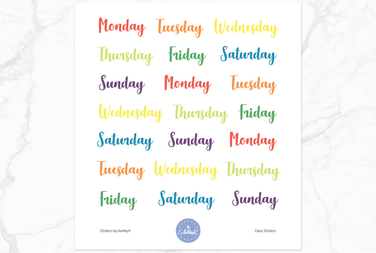 Days Script Stickers - Pastel Rainbow