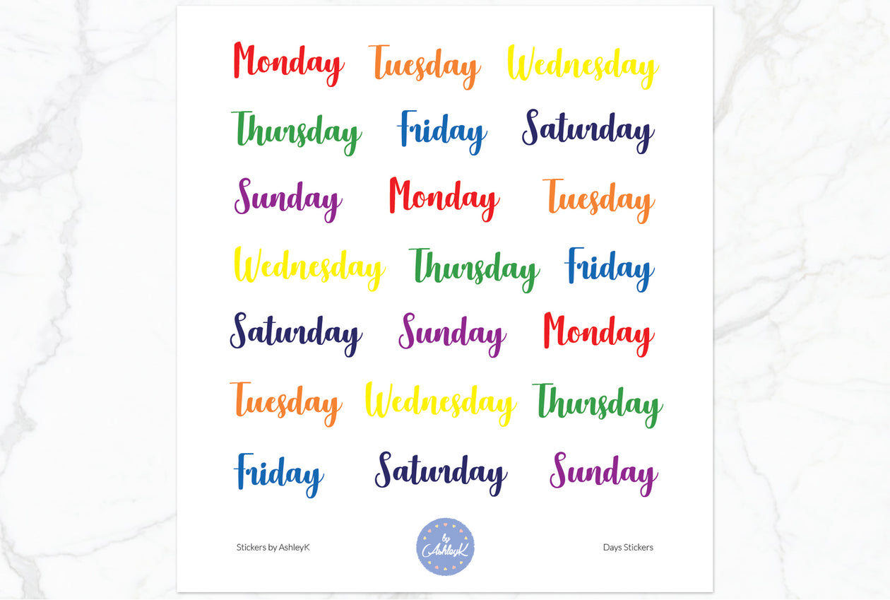 Days Script Stickers - Rainbow