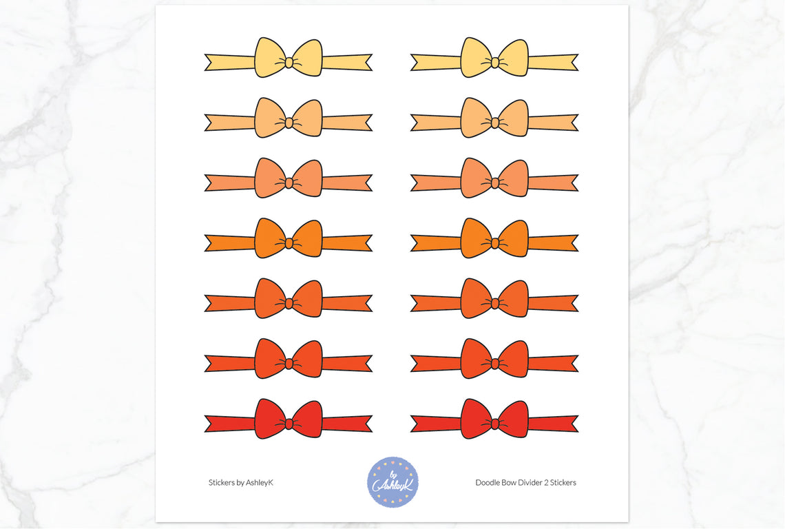Doodle Bow Divider Stickers - Orange