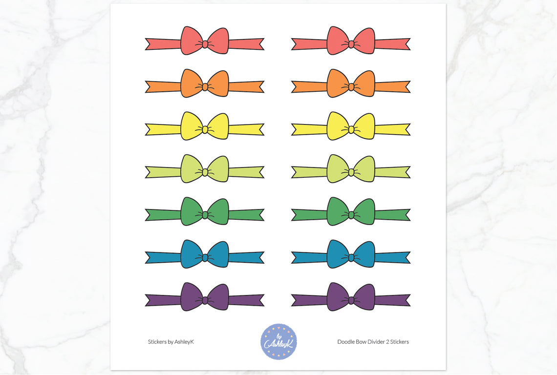 Doodle Bow Divider Stickers - Pastel Rainbow
