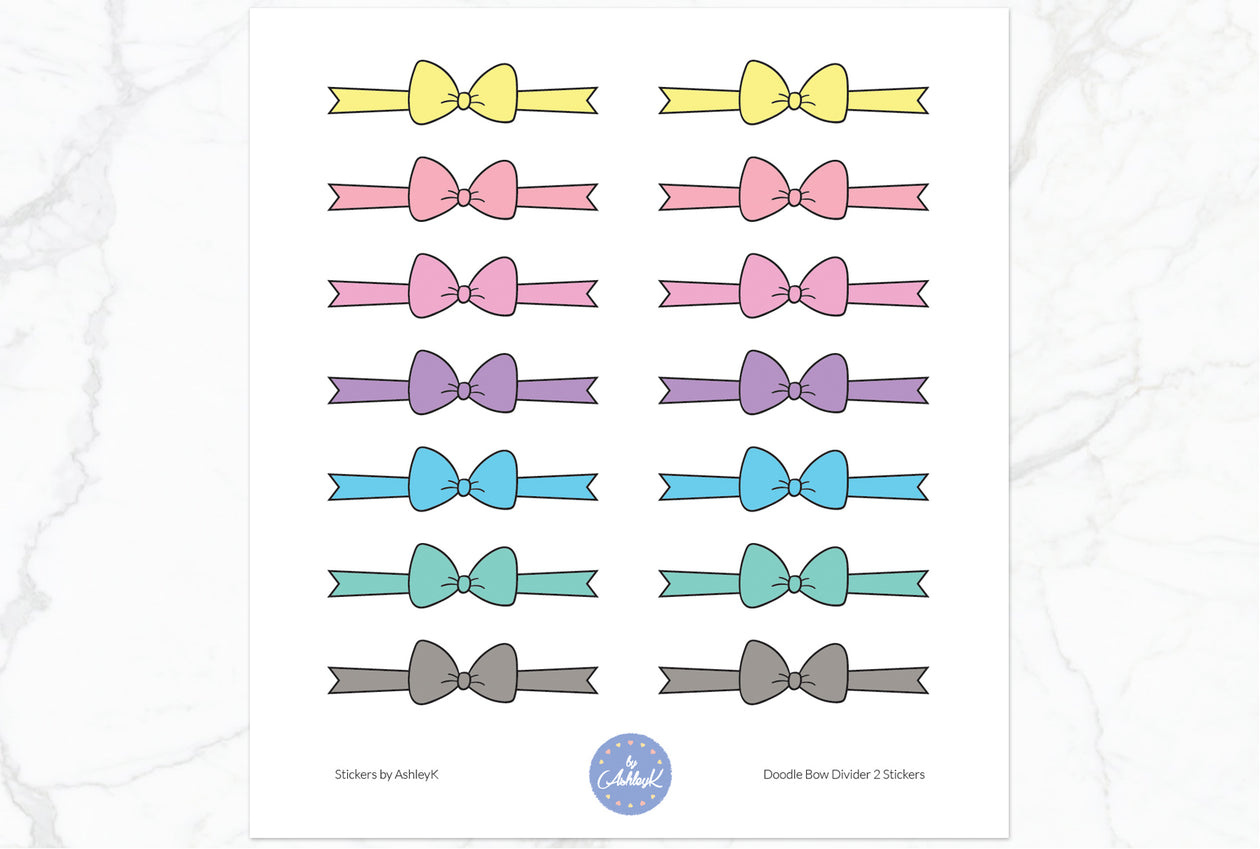 Doodle Bow Divider Stickers - Pastel