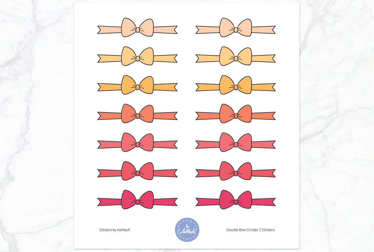 Doodle Bow Divider Stickers - Peach