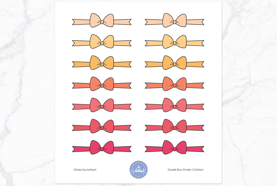 Doodle Bow Divider Stickers - Peach