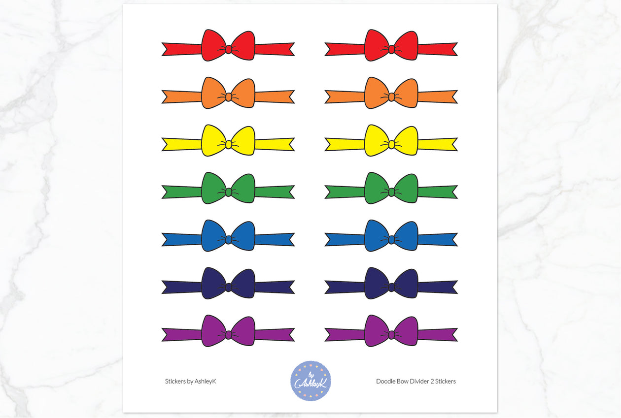 Doodle Bow Divider Stickers - Rainbow