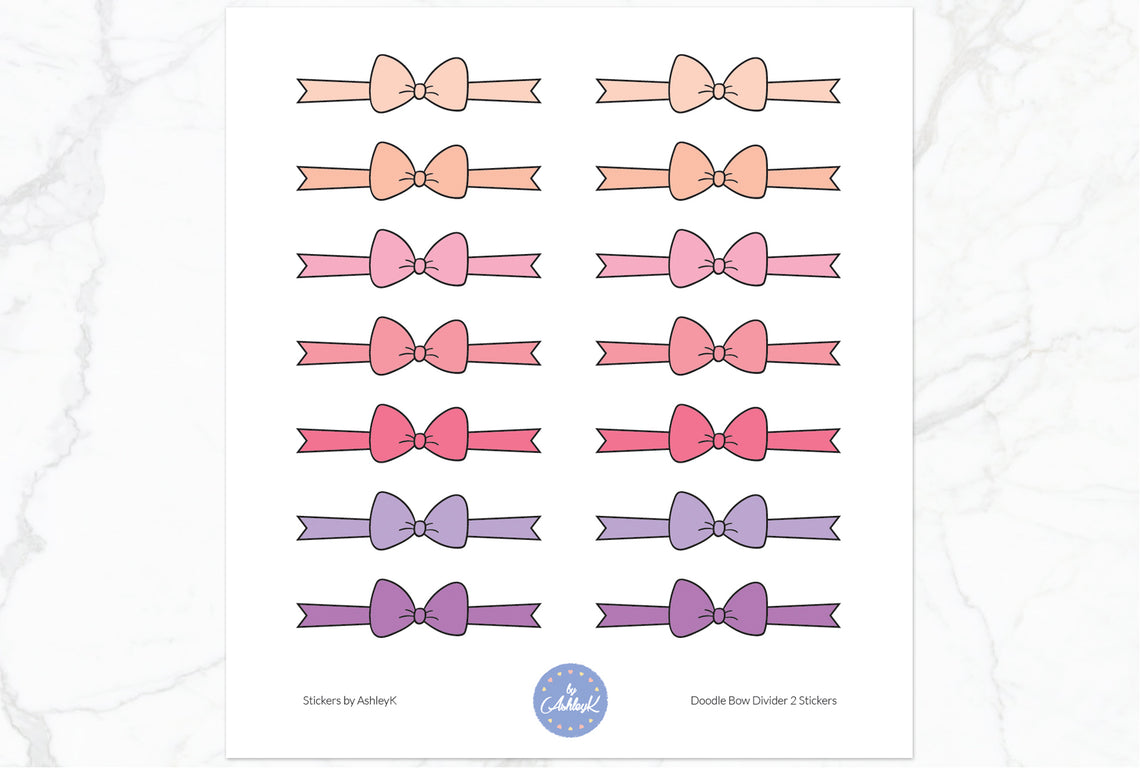Doodle Bow Divider Stickers - Raspberry