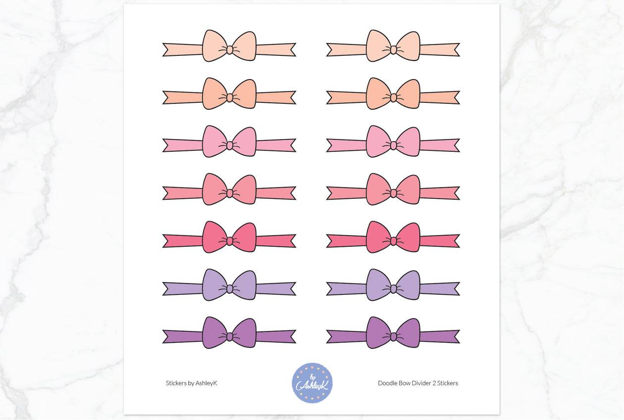 Doodle Bow Divider Stickers - Raspberry