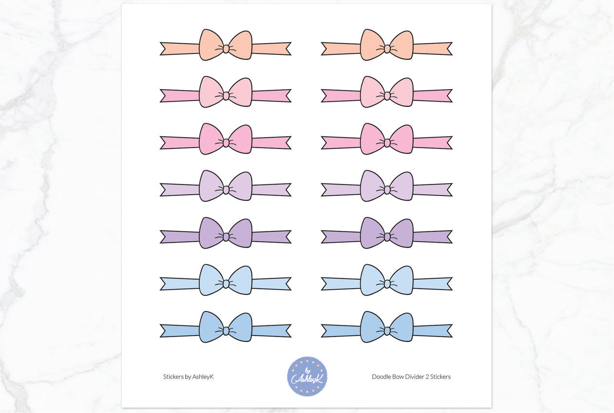 Doodle Bow Divider Stickers - Pastel Sunset