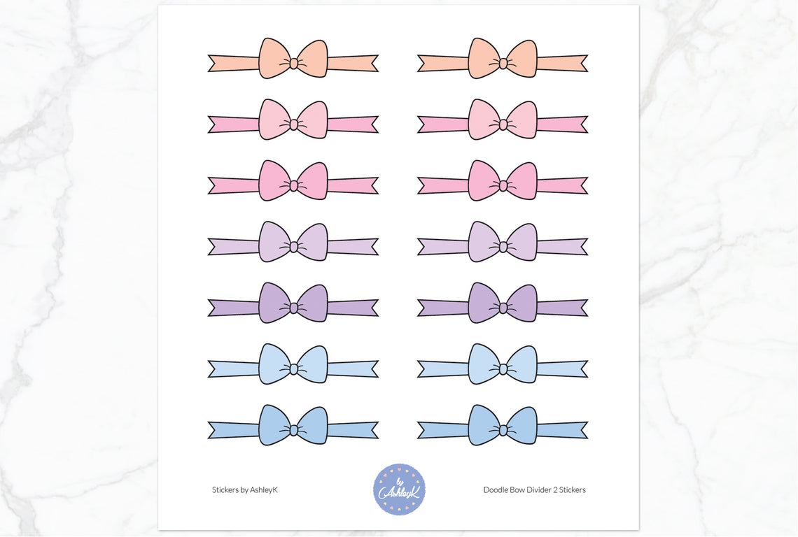 Doodle Bow Divider Stickers - Pastel Sunset