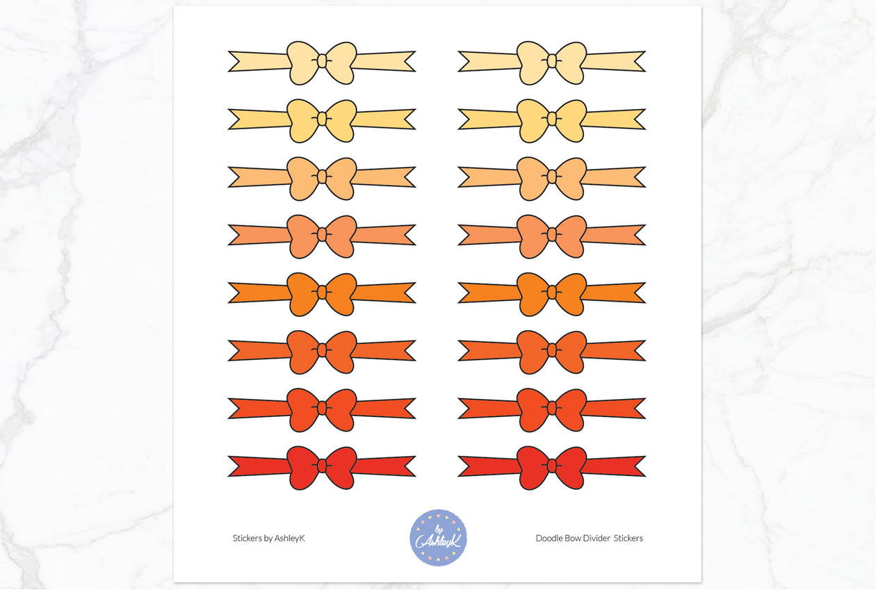 Doodle Bow Divider Stickers - Orange