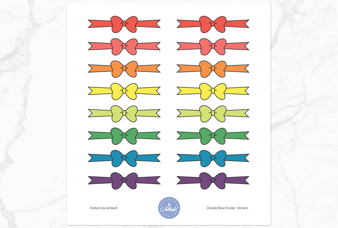 Doodle Bow Divider Stickers - Pastel Rainbow