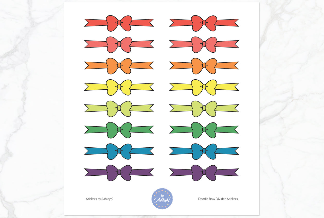 Doodle Bow Divider Stickers - Pastel Rainbow