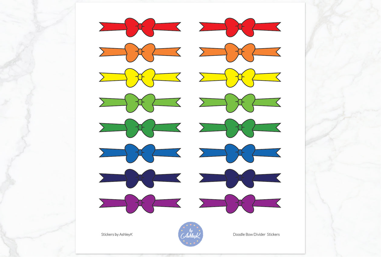 Doodle Bow Divider Stickers - Rainbow