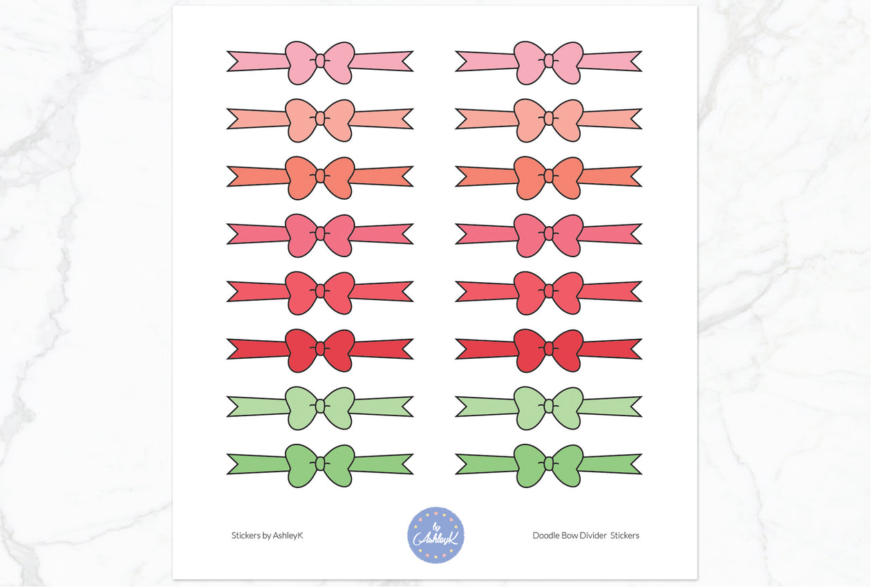 Doodle Bow Divider Stickers - Strawberry