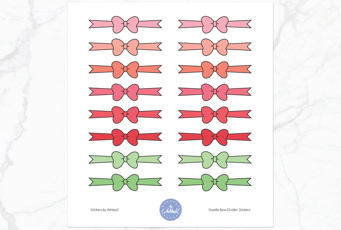 Doodle Bow Divider Stickers - Strawberry