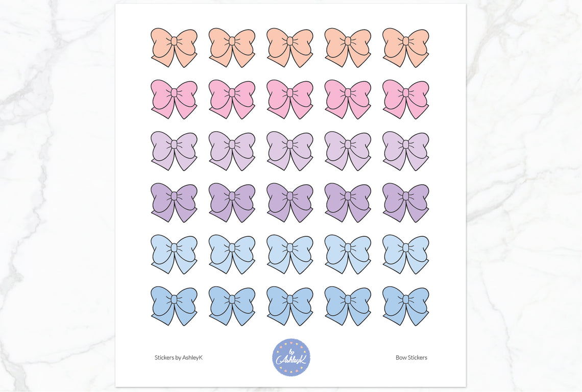 Doodle Bow Stickers - Pastel Sunset