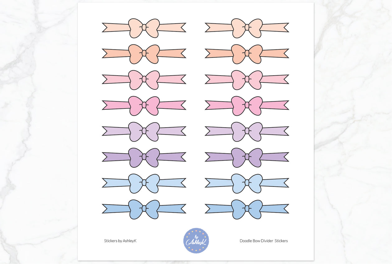 Doodle Bow Divider Stickers - Pastel Sunset