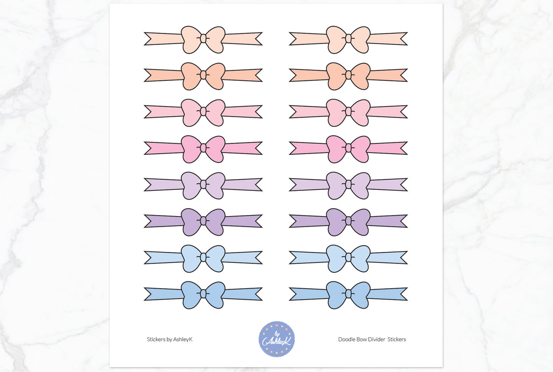 Doodle Bow Divider Stickers - Pastel Sunset