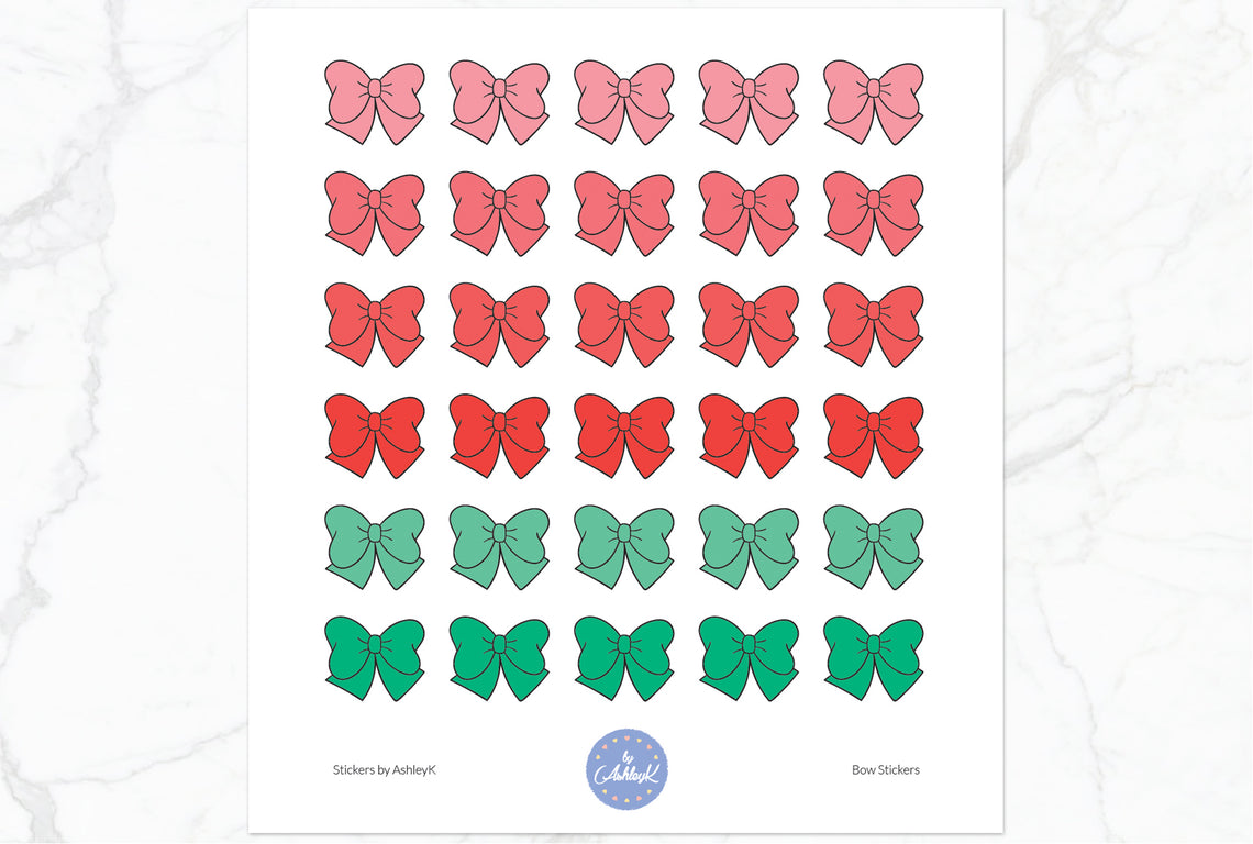 Doodle Bow Stickers - Watermelon