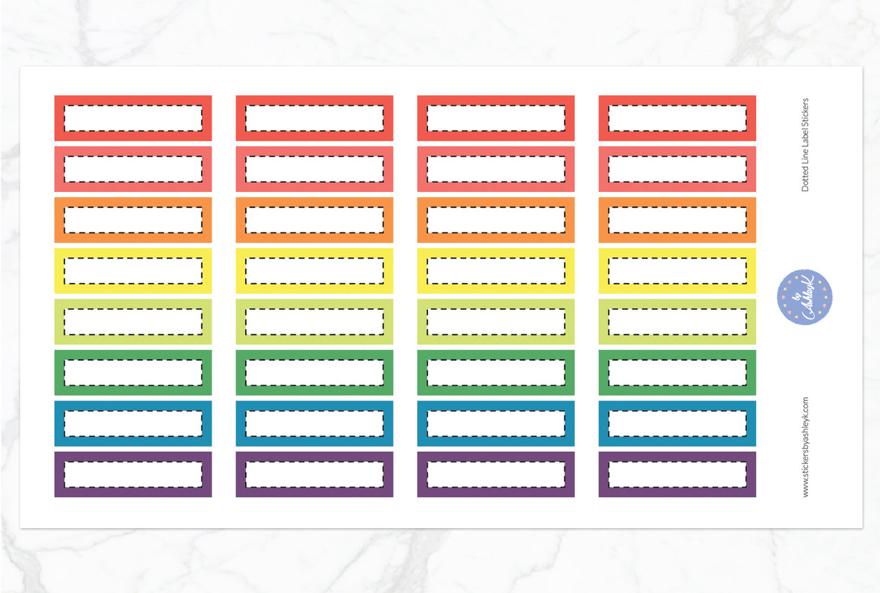 Dotted Line Label Stickers - Pastel Rainbow