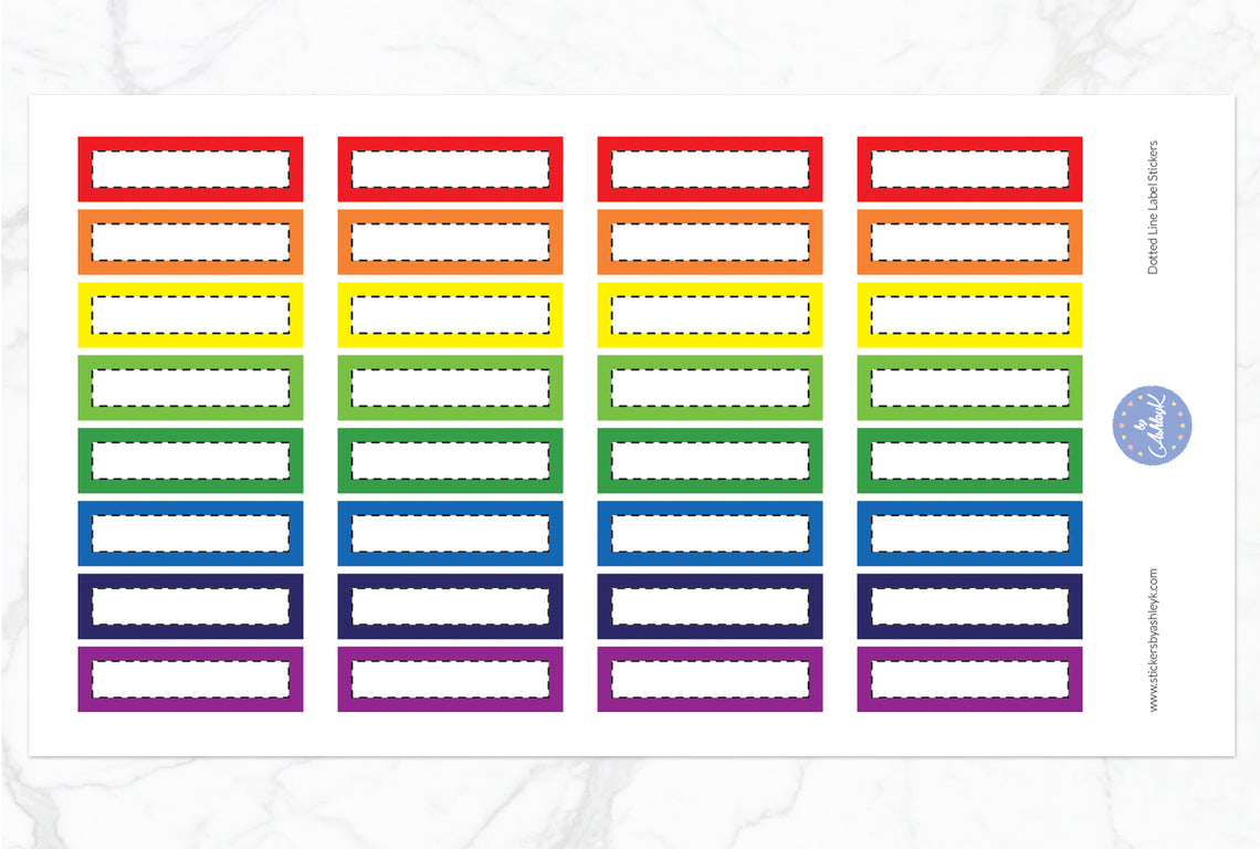 Dotted Line Label Stickers - Rainbow