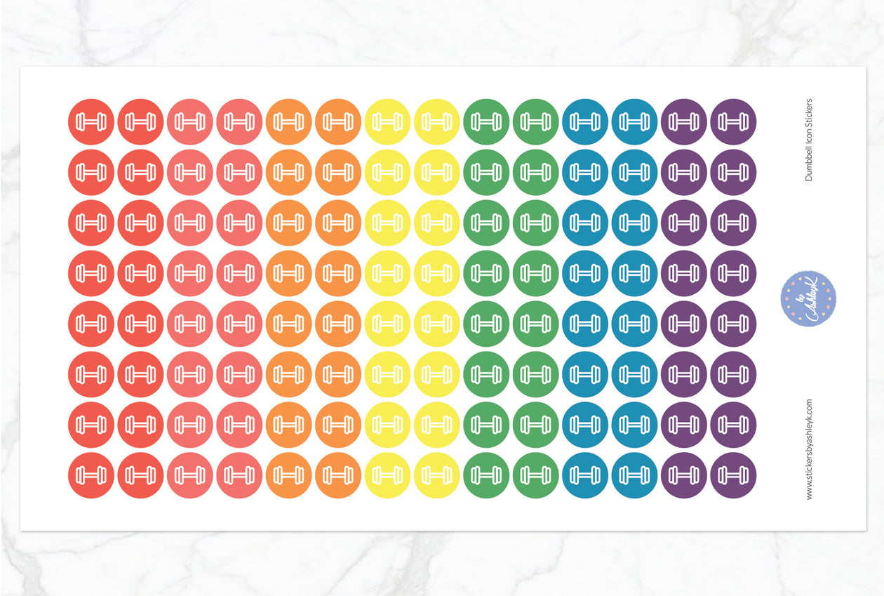 Dumbbell Icon Round Stickers - Pastel Rainbow
